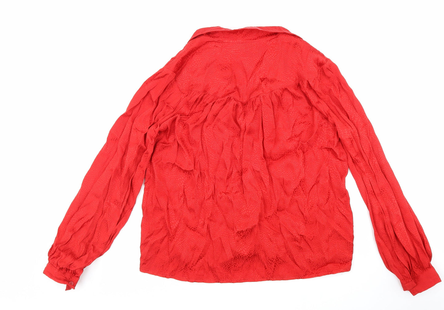 Topshop Womens Red Viscose Basic Button-Up Size 8 Collared