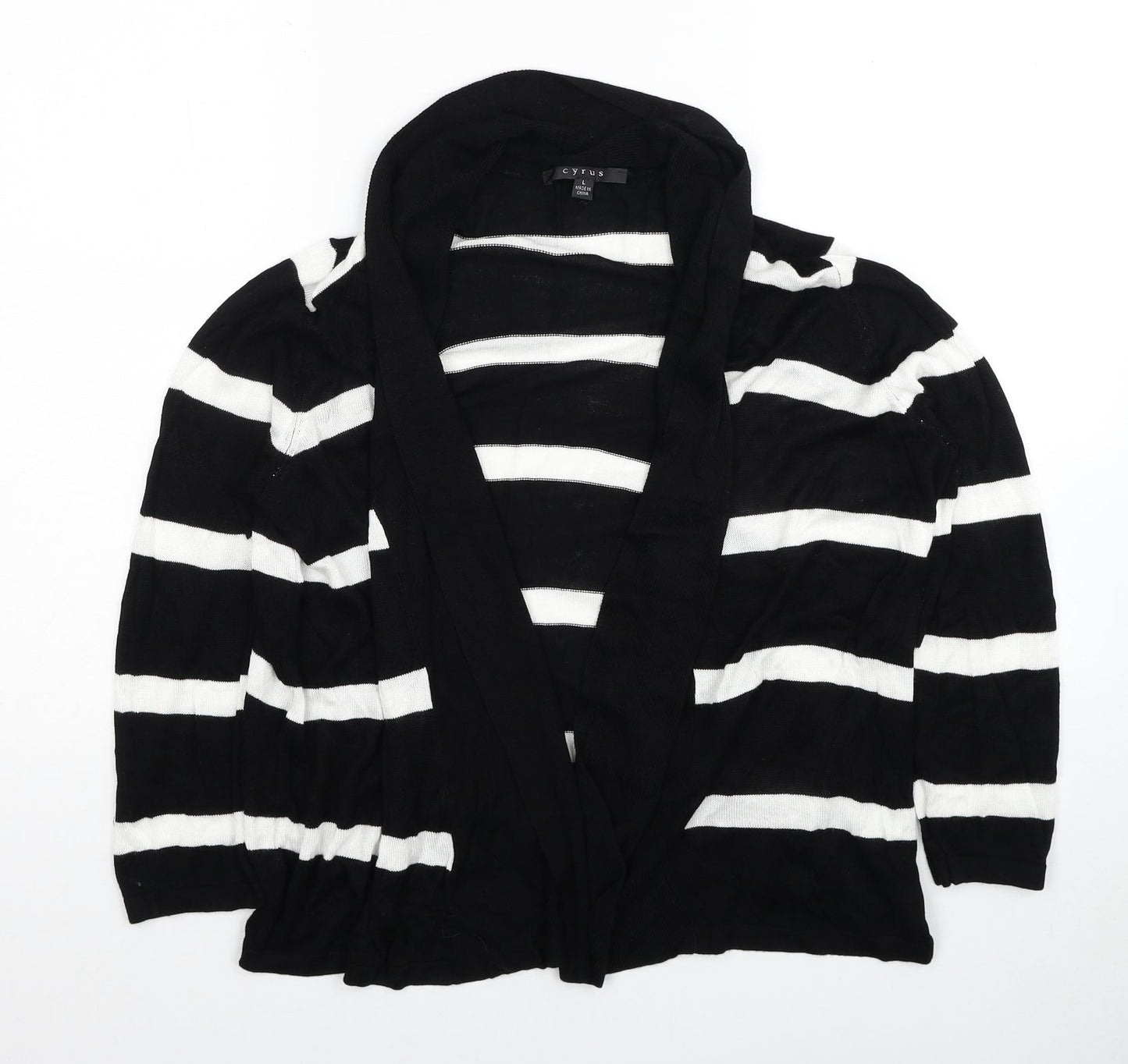 Cyrus Womens Black V-Neck Striped Viscose Cardigan Jumper Size L