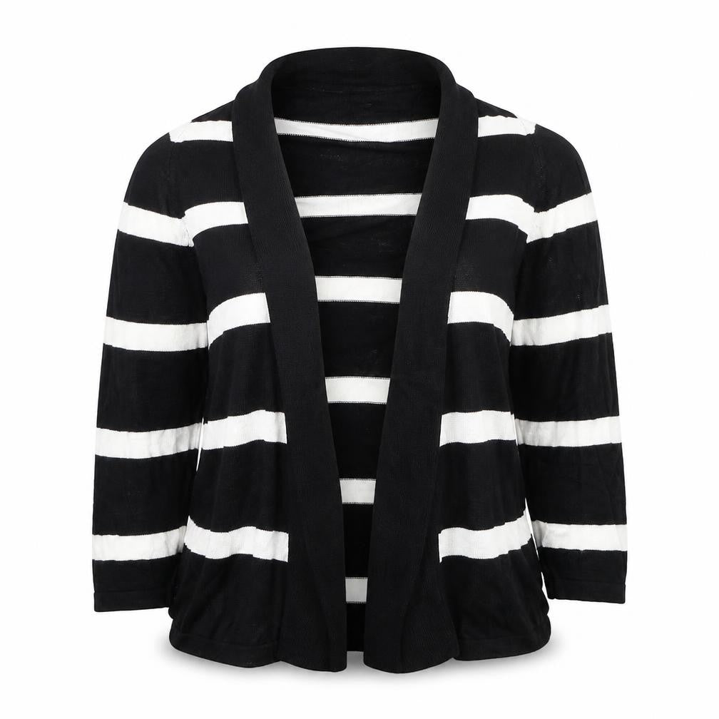 Cyrus Womens Black V-Neck Striped Viscose Cardigan Jumper Size L