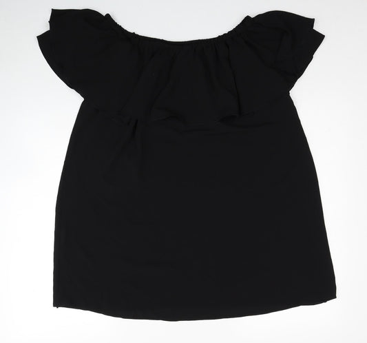 Queenie Womens Black Polyester Mini Size M Off the Shoulder Pullover - Size M-L
