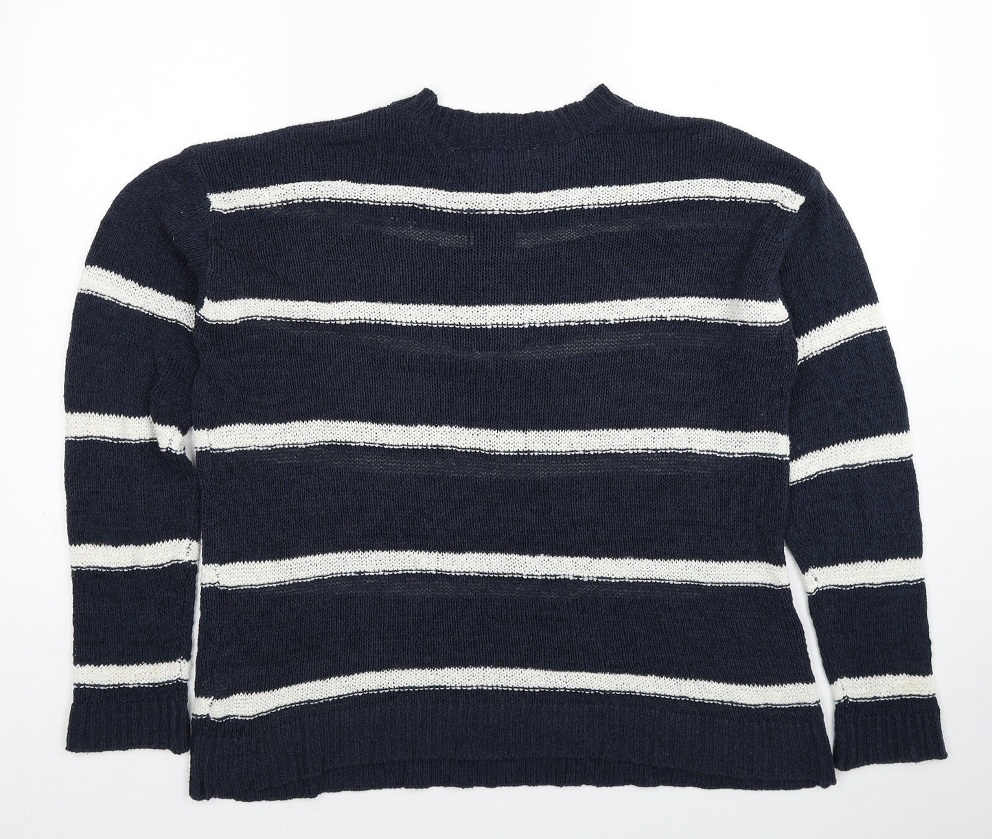Papaya Womens Blue Round Neck Striped Acrylic Henley Jumper Size L