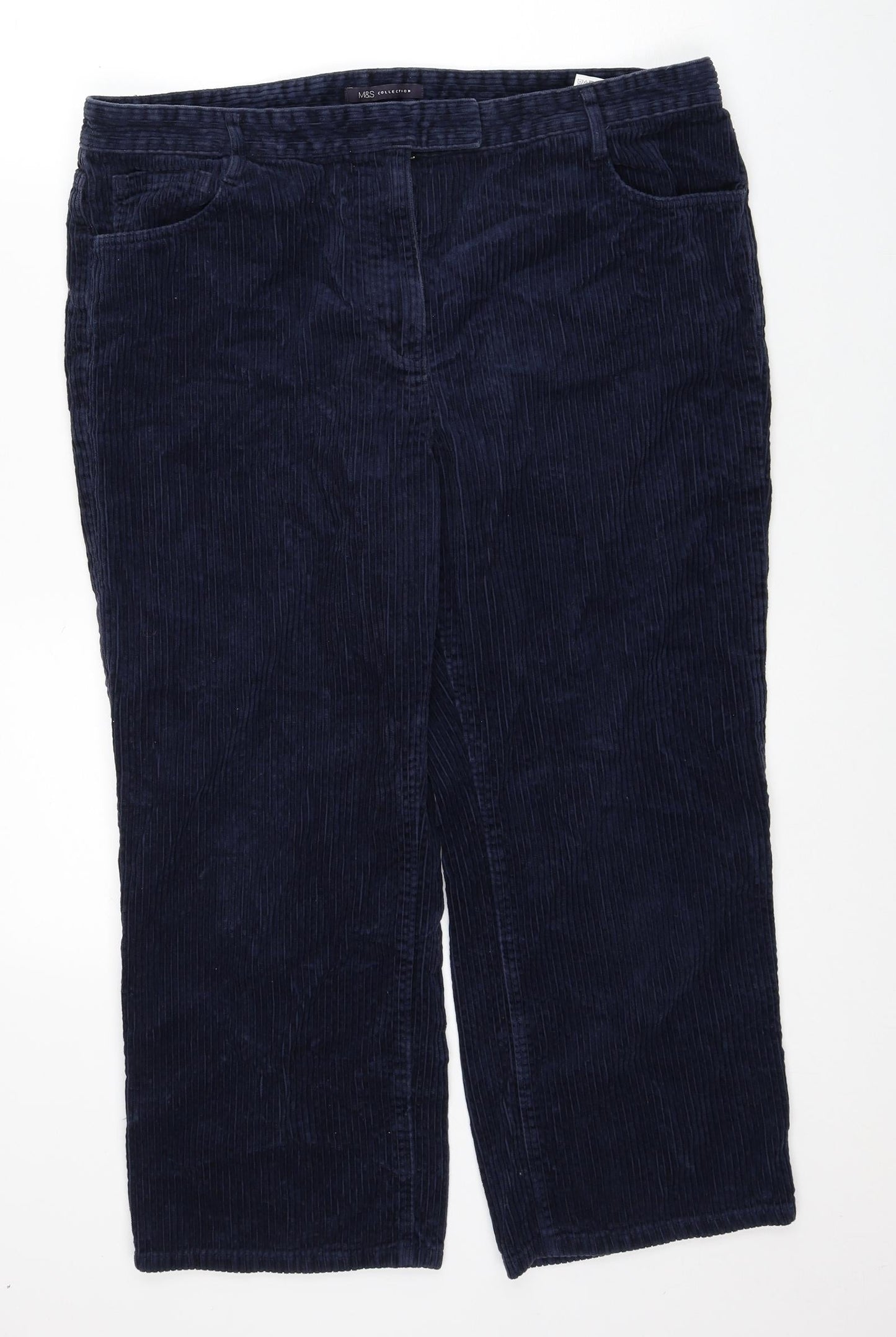 Marks and Spencer Womens Blue Cotton Trousers Size 16 Regular Zip