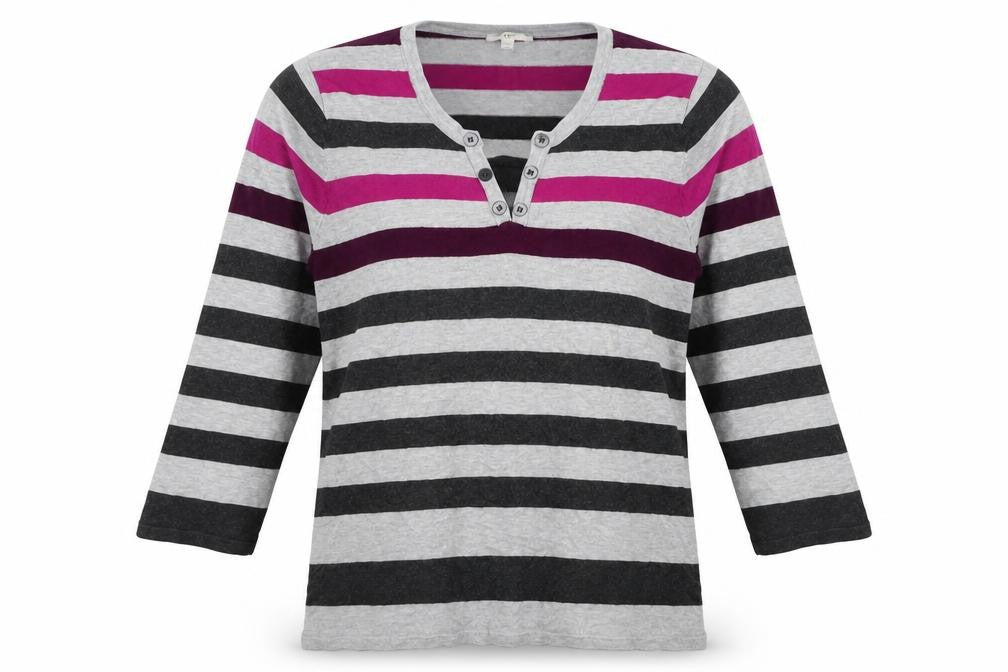 Country Casuals Womens Grey V-Neck Striped Viscose Pullover Jumper Size M