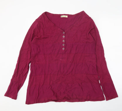 Cha Cha Womens Pink V-Neck Cotton Pullover Jumper Size L - Snap Closure