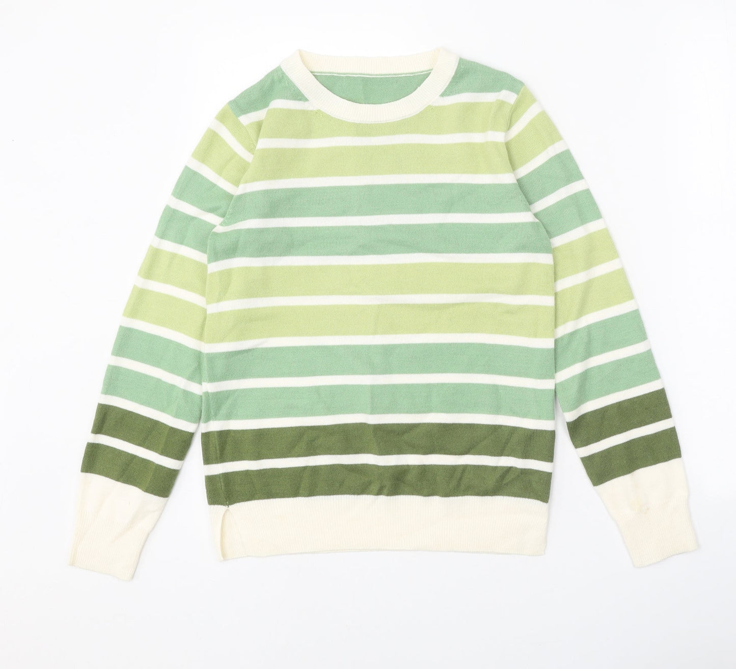 Marks and Spencer Womens Green Scoop Neck Striped Acrylic Pullover Jumper Size 6