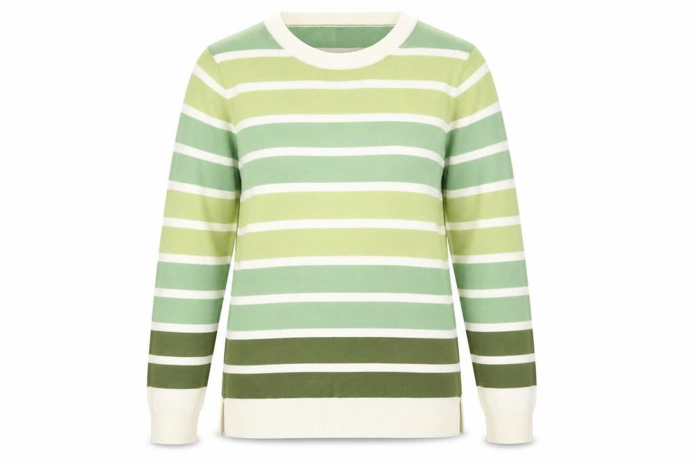 Marks & Spencer Womens Green Scoop Neck Striped Acrylic Pullover Jumper Size 6