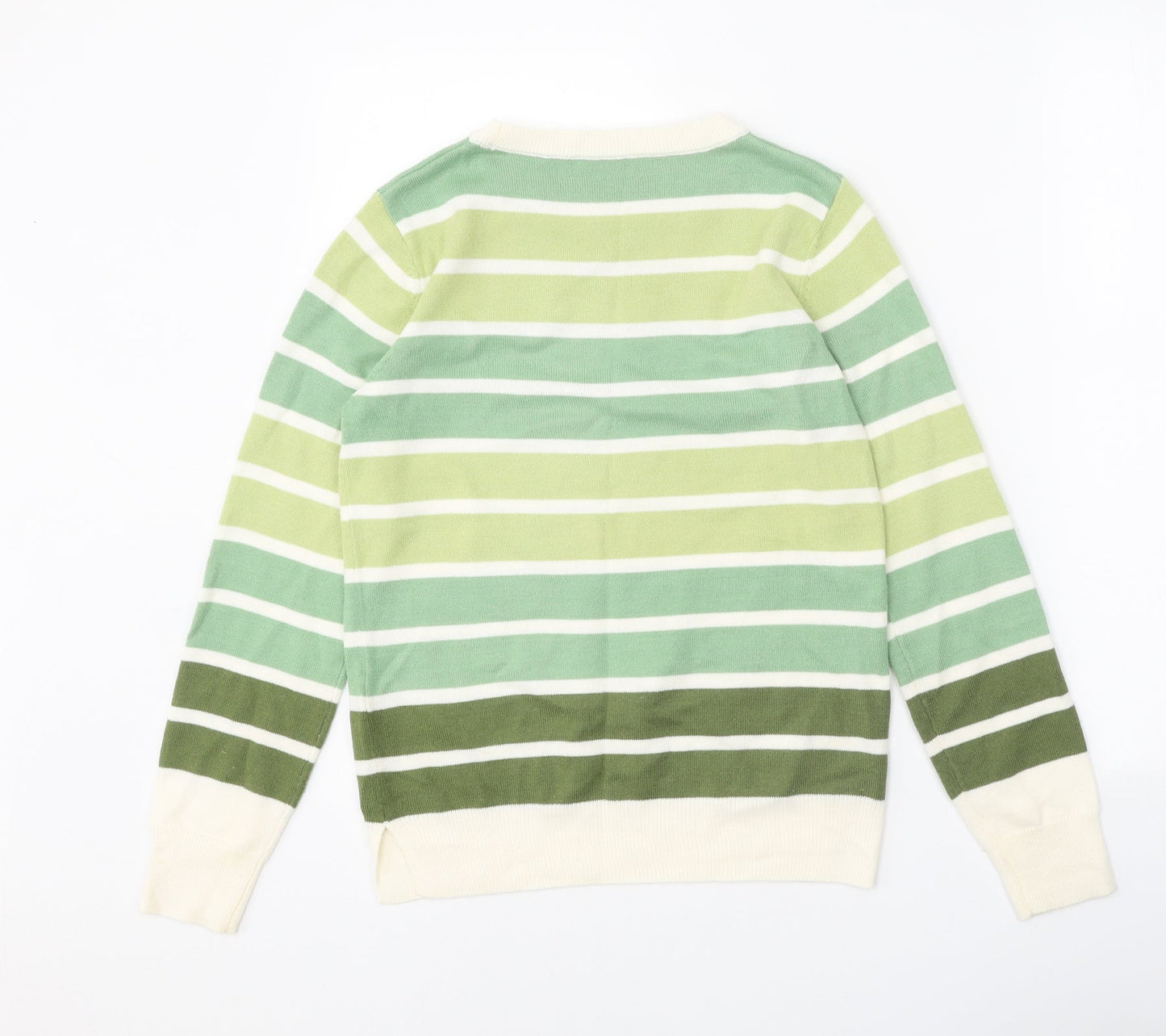Marks and Spencer Womens Green Scoop Neck Striped Acrylic Pullover Jumper Size 6