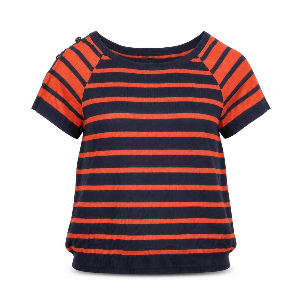 H&M Womens Orange Scoop Neck Striped Viscose Pullover Jumper Size S