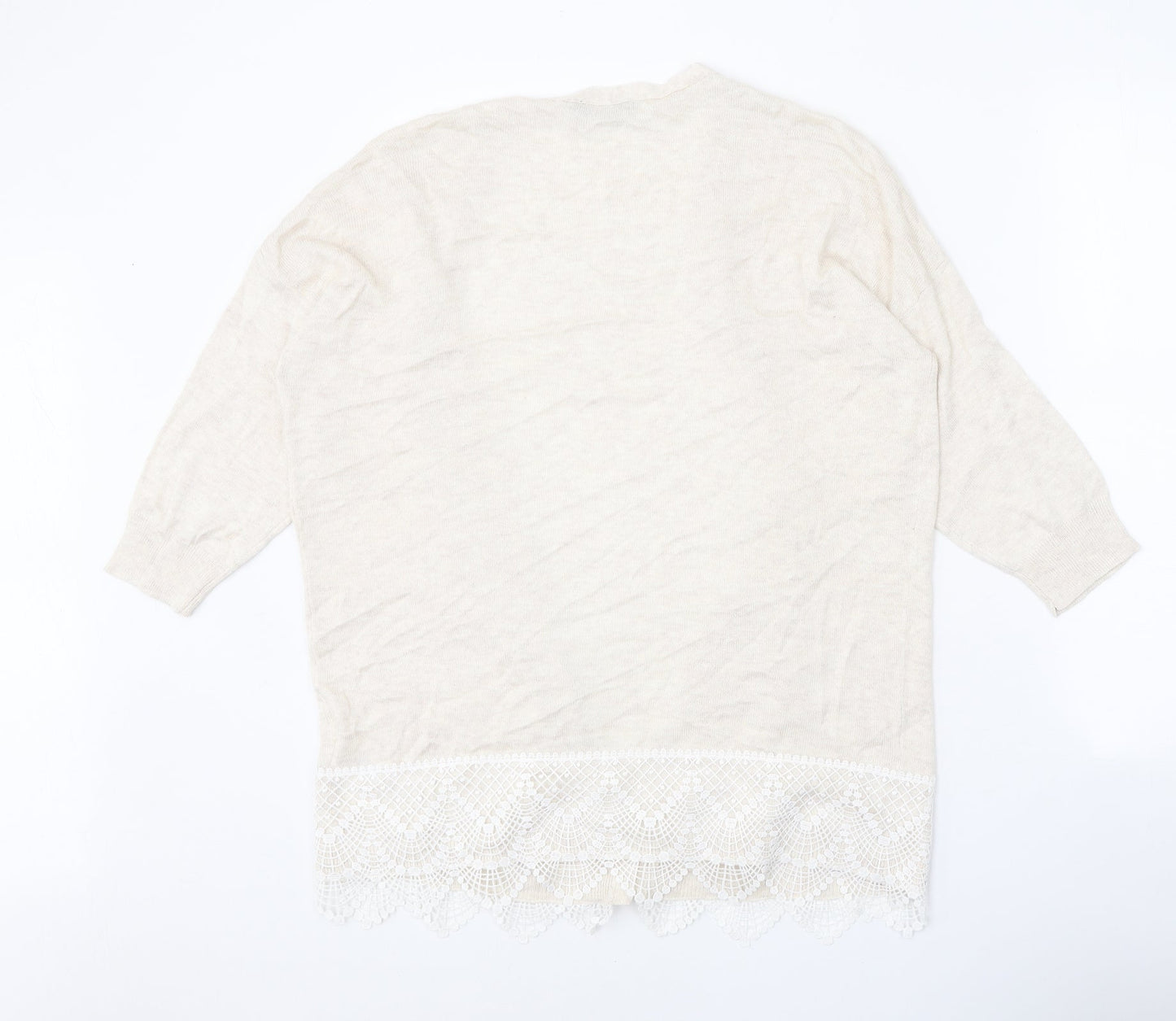 Dorothy Perkins Womens Beige V-Neck Viscose Cardigan Jumper Size 16 - Lace Trim Detail