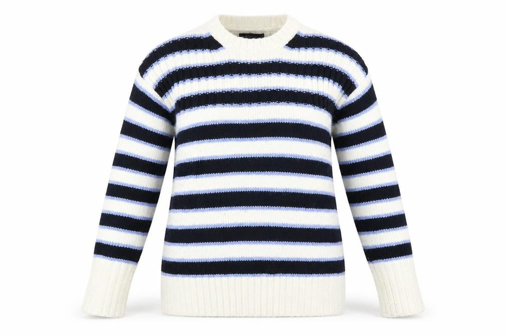 Marks & Spencer Womens White Round Neck Striped Acrylic Pullover Jumper Size L