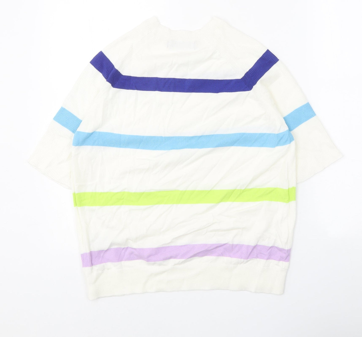 Marks and Spencer Womens White Round Neck Striped Cotton Pullover Jumper Size M