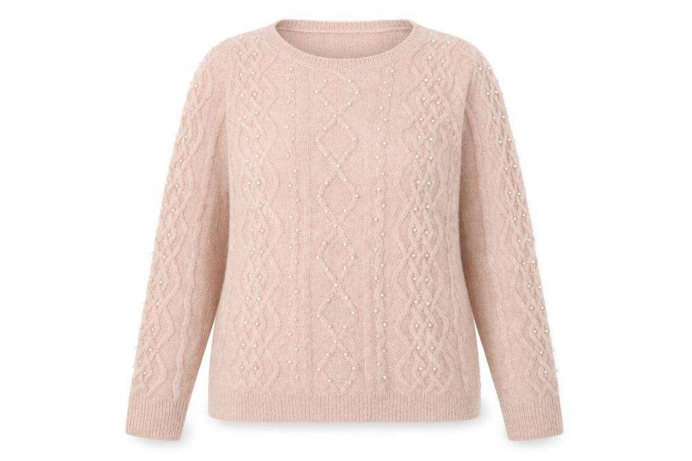 M&Co Womens Pink Round Neck Geometric Acrylic Pullover Jumper Size 12