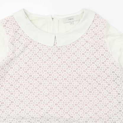 Next Womens White Collared Geometric Cotton Pullover Jumper Size 14