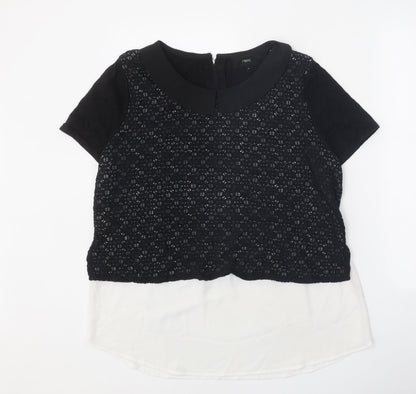 Next Womens Black Scoop Neck Geometric Cotton Pullover Jumper Size 14