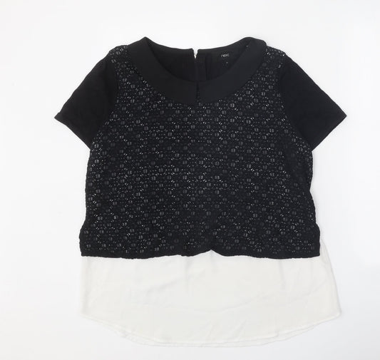 NEXT Womens Black Scoop Neck Geometric Cotton Pullover Jumper Size 14
