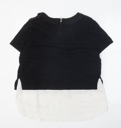 Next Womens Black Scoop Neck Geometric Cotton Pullover Jumper Size 14
