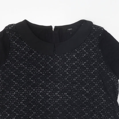 Next Womens Black Scoop Neck Geometric Cotton Pullover Jumper Size 14