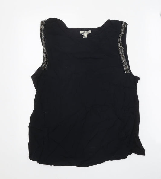 Zara Womens Black Polyester Basic Tank Size S Round Neck
