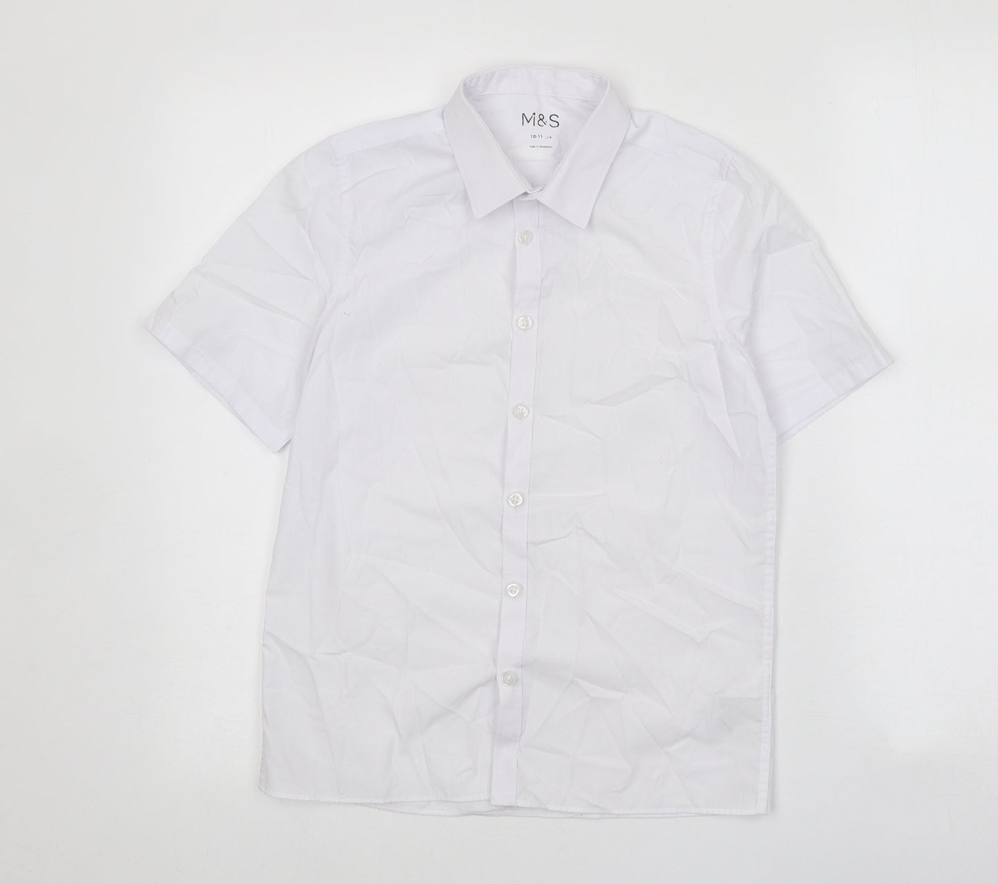 Marks and Spencer Boys White Polyester Basic Button-Up Size 10-11 Years Collared Button