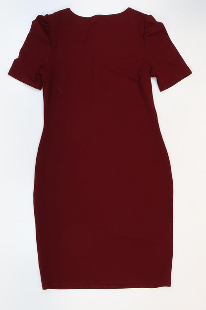 Dorothy Perkins Womens Red Polyester Bodycon Size 12 Boat Neck Button