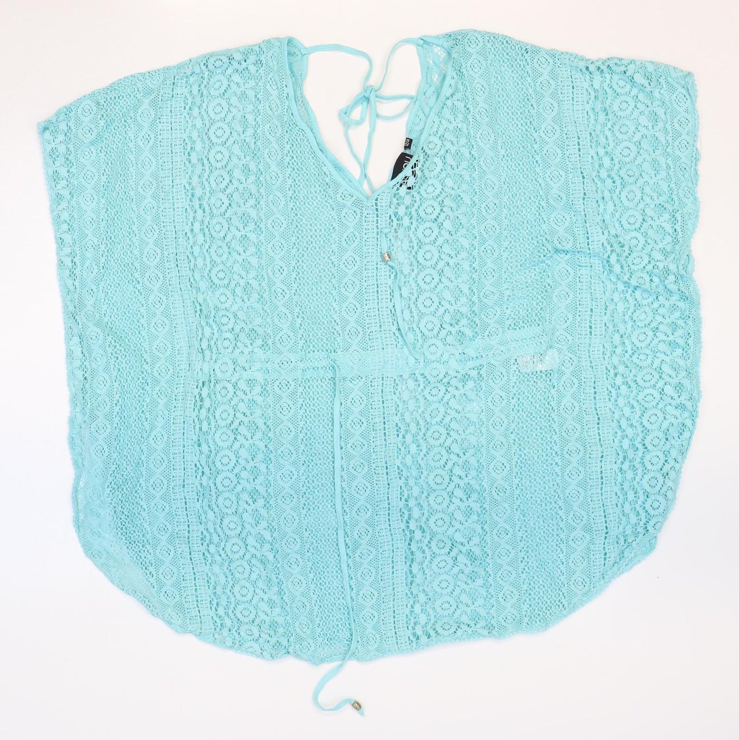 Beyou Womens Blue Geometric Cotton Basic Blouse Size 12 V-Neck