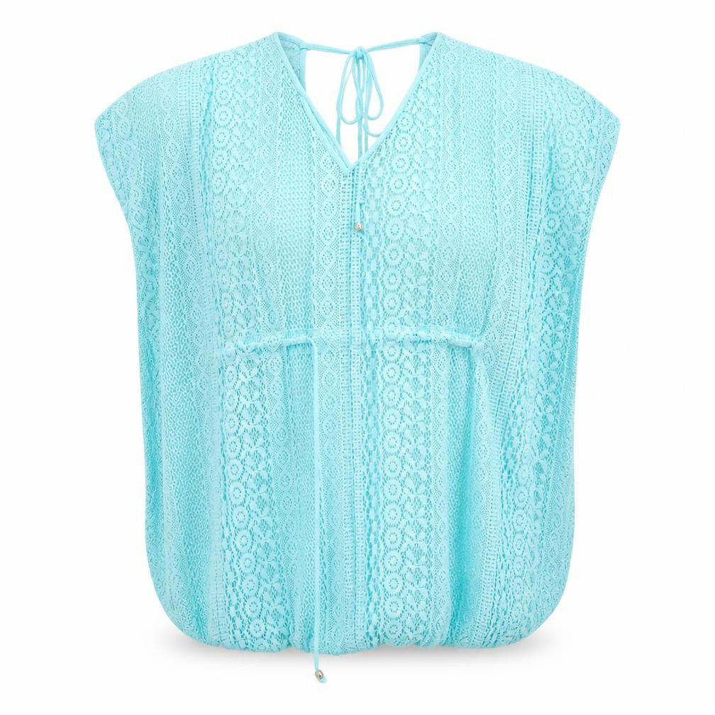Beyou Womens Blue Geometric Cotton Basic Blouse Size 12 V-Neck