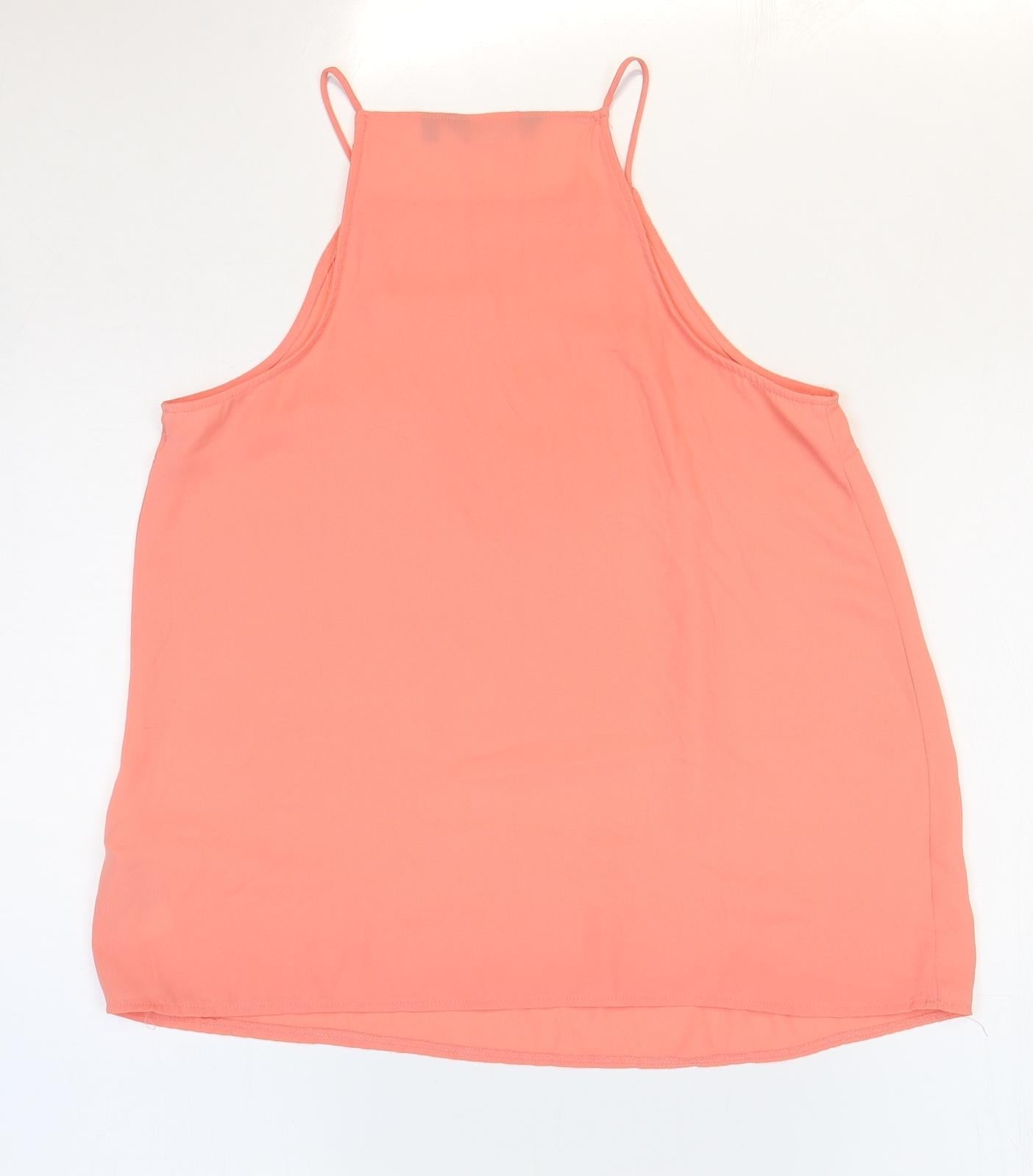 New Look Womens Pink Polyester Basic Tank Size 10 Square Neck