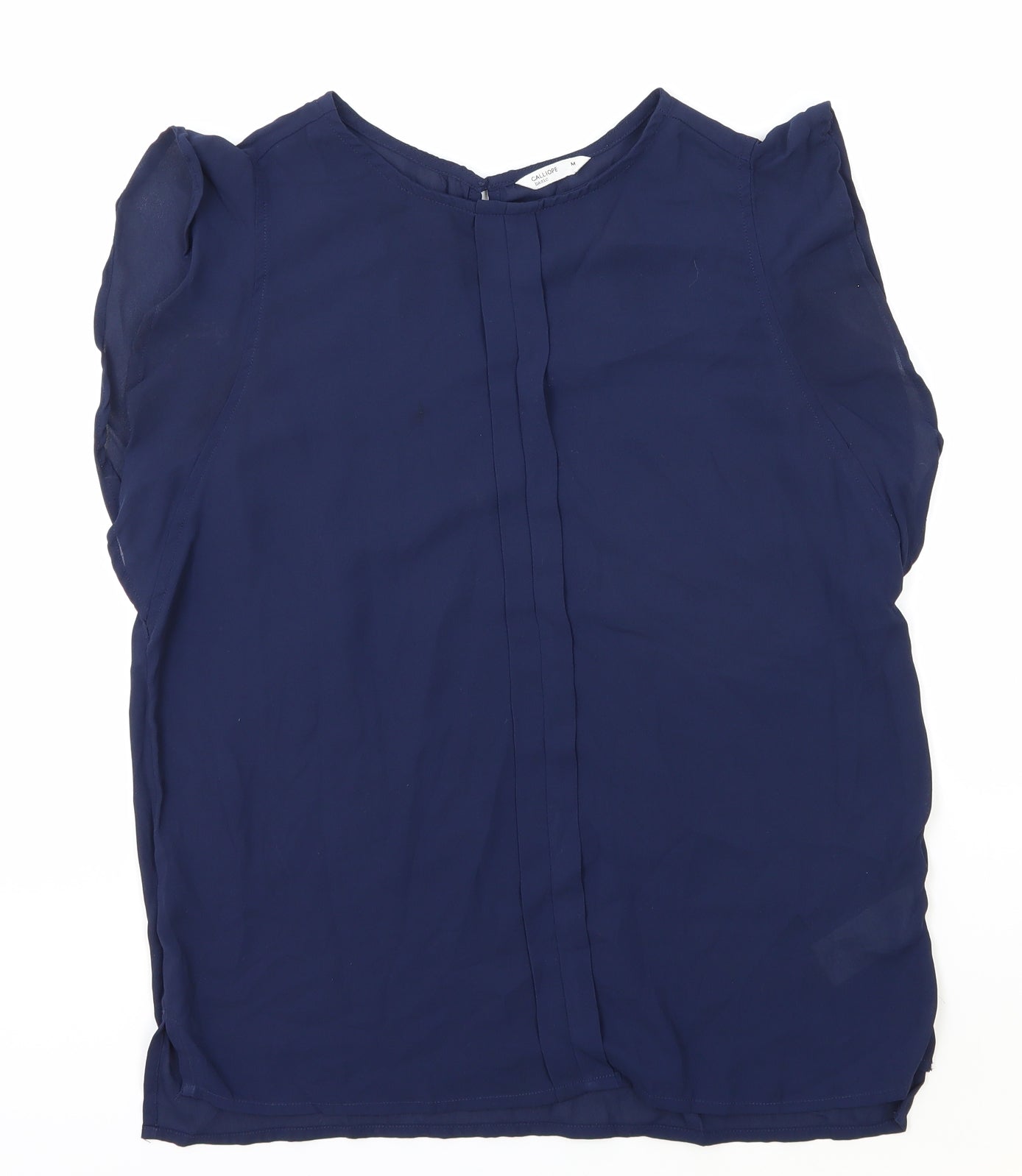 CALLIOPE Womens Blue Viscose Basic Blouse Size M Boat Neck - Pleat Detail
