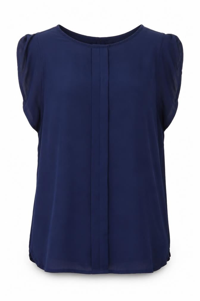 CALLIOPE Womens Blue Viscose Basic Blouse Size M Boat Neck - Pleat Detail