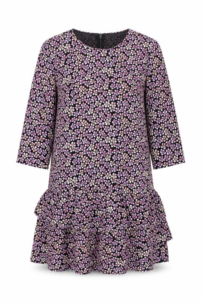 Great Plains Womens Black Floral Polyester Trapeze & Swing Size 10 Round Neck Zip