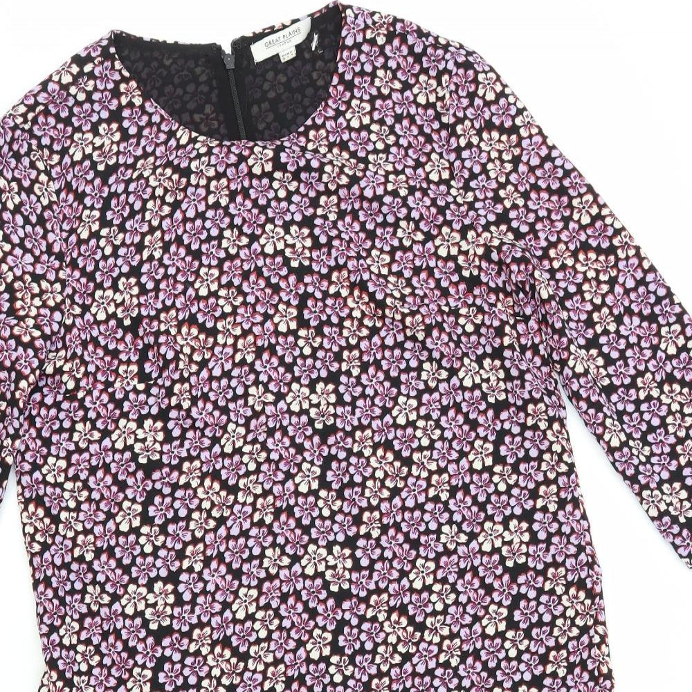 Great Plains Womens Black Floral Polyester Trapeze & Swing Size 10 Round Neck Zip