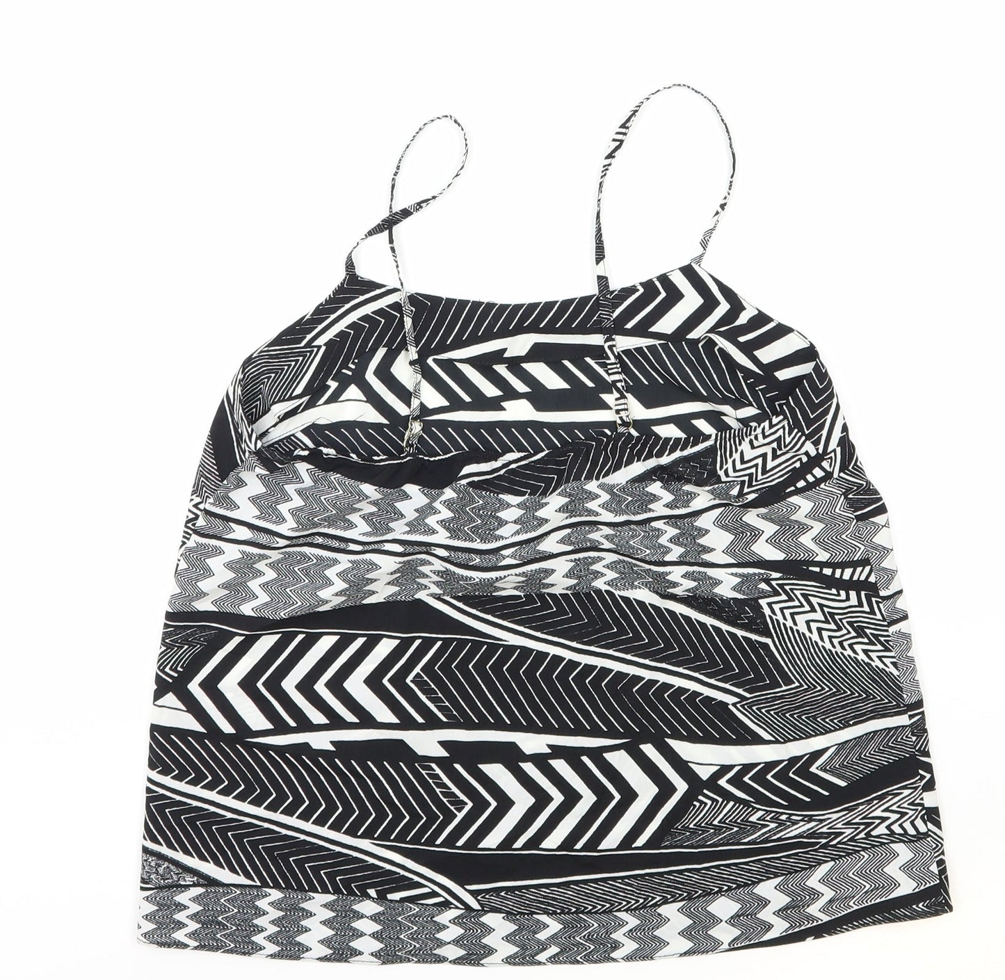 River Island Womens Black Geometric Polyester Basic Tank Size 10 Round Neck