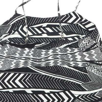 River Island Womens Black Geometric Polyester Basic Tank Size 10 Round Neck