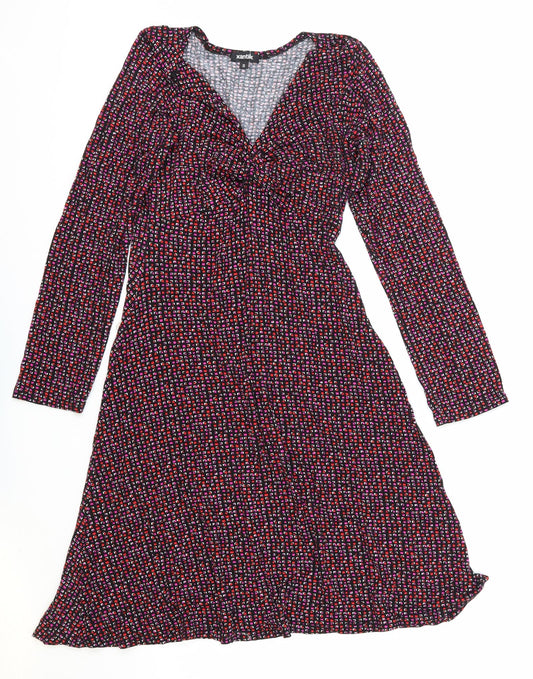 Xantik Womens Purple Geometric Polyester Skater Dress Size S V-Neck Pullover