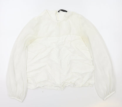 Zara Womens White Polyester Basic Blouse Size S Round Neck