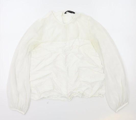 Zara Womens White Polyester Basic Blouse Size S Round Neck
