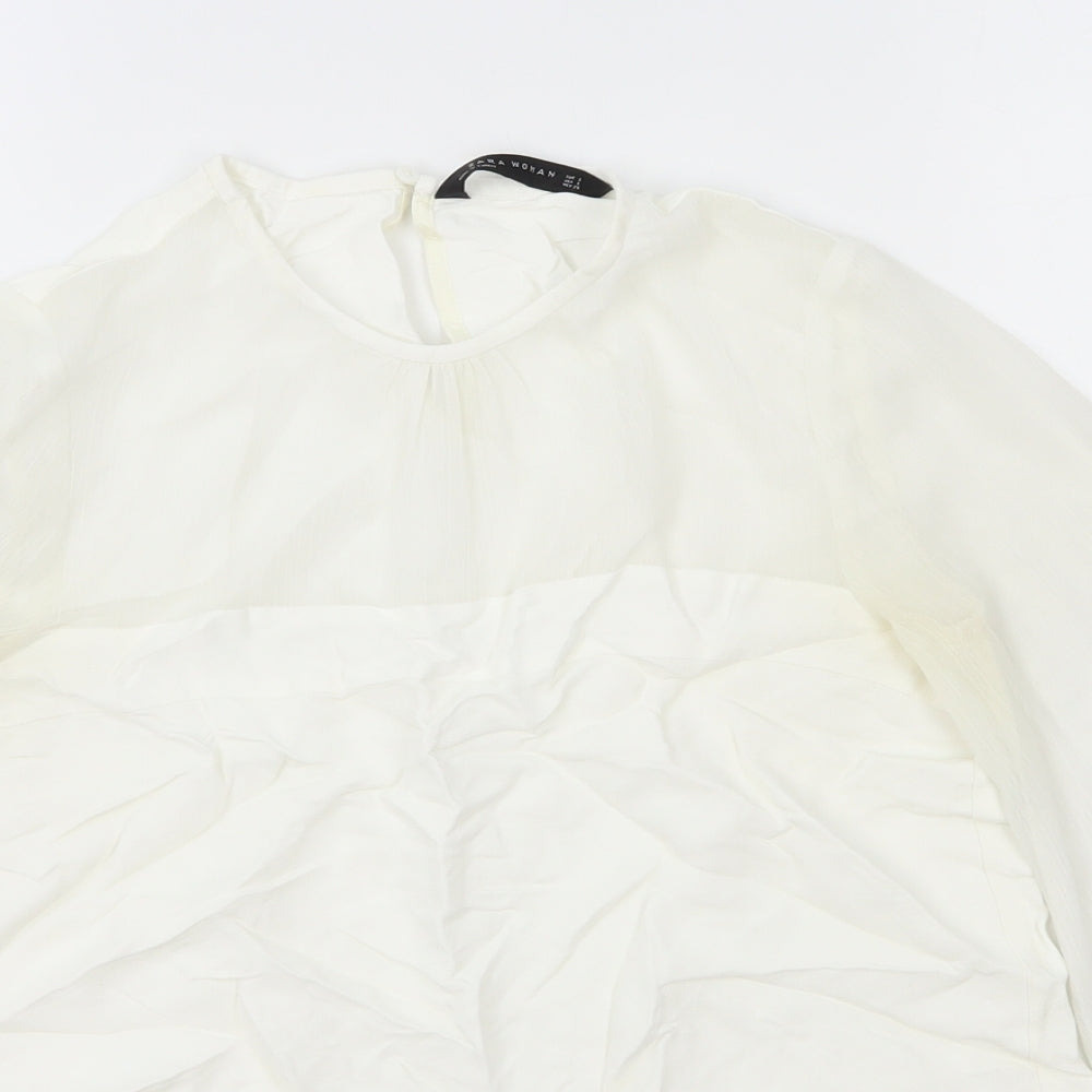 Zara Womens White Polyester Basic Blouse Size S Round Neck