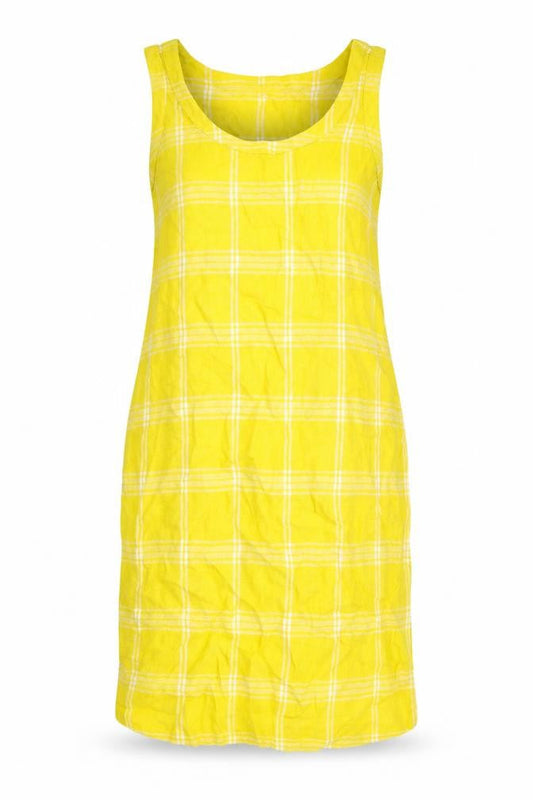 Marks & Spencer Womens Yellow Check Viscose Tank Dress Size 6 Scoop Neck Pullover