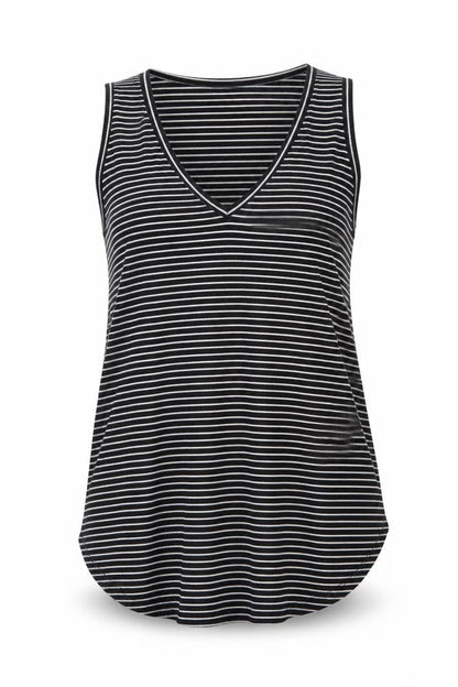Double Zero Womens Black Striped Polyester Basic Tank Size S V-Neck