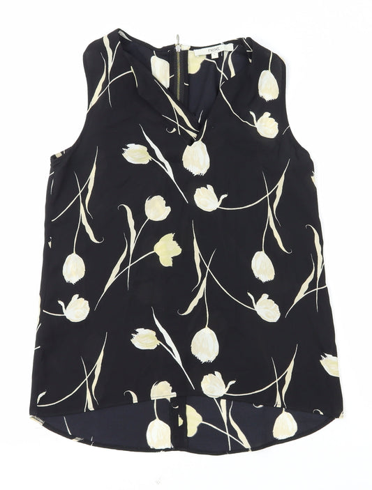 NEXT Womens Black Floral Viscose Basic Blouse Size 6 V-Neck