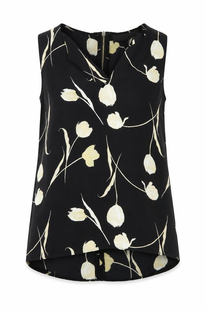 NEXT Womens Black Floral Viscose Basic Blouse Size 6 V-Neck