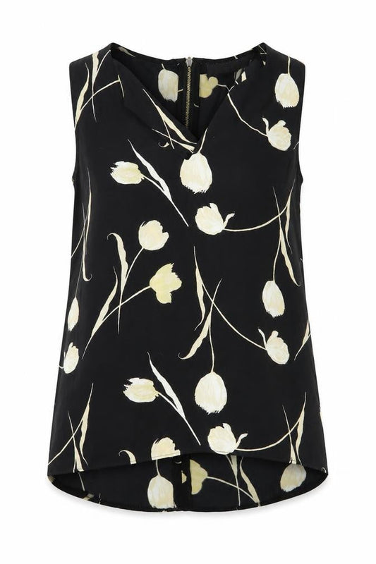 Next Womens Black Floral Viscose Basic Blouse Size 6 V-Neck