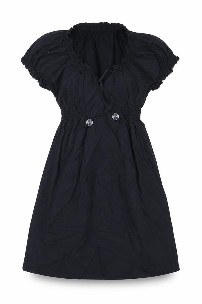 H&M Womens Blue Polyester Fit & Flare Size 6 V-Neck Drawstring - Shirred Waist