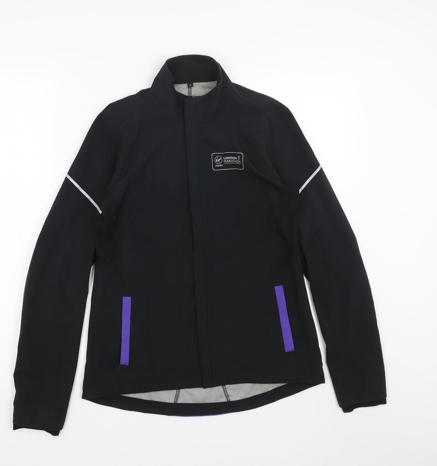 Preworn Womens Black Striped Windbreaker Jacket Size S Zip