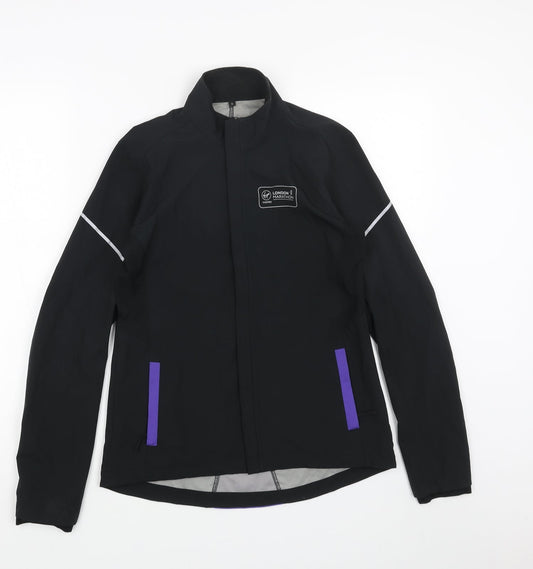 Preworn Womens Black Striped Windbreaker Jacket Size S Zip