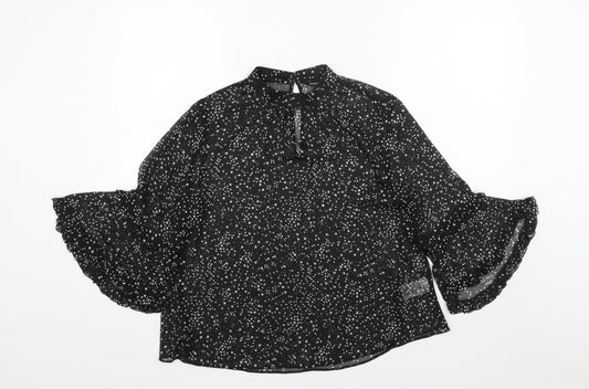 Dorothy Perkins Womens Black Geometric Polyester Basic Blouse Size 10 Mock Neck - Star Print