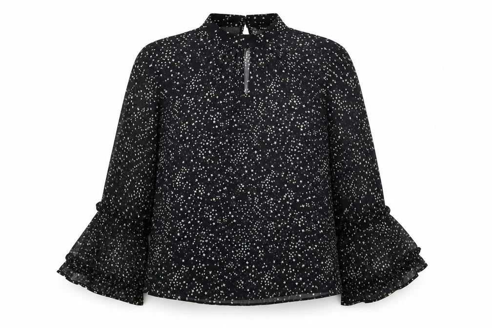 Dorothy Perkins Womens Black Geometric Polyester Basic Blouse Size 10 Mock Neck - Star Print