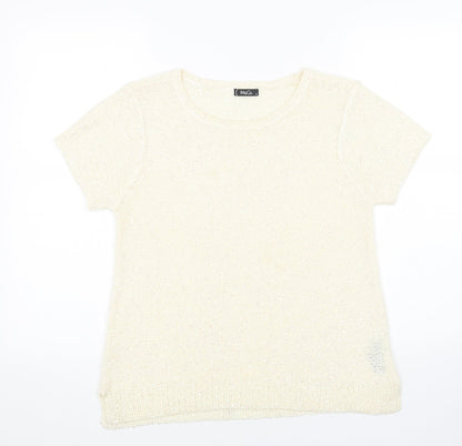 M&Co Womens White Scoop Neck Acrylic Pullover Jumper Size 14