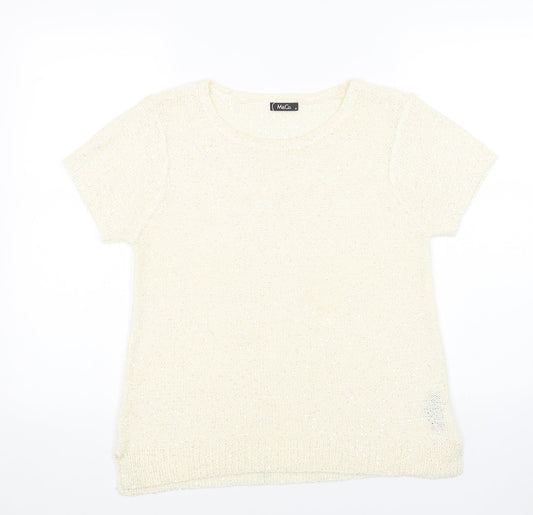 M&Co Womens White Scoop Neck Acrylic Pullover Jumper Size 14