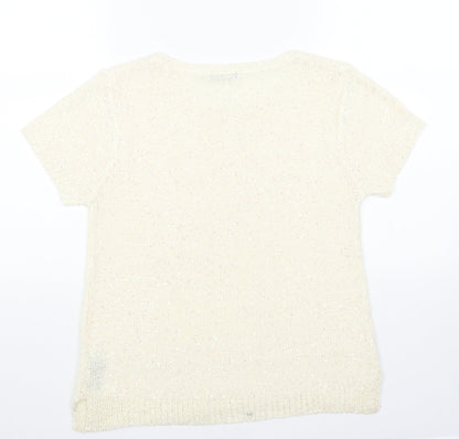 M&Co Womens White Scoop Neck Acrylic Pullover Jumper Size 14